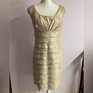 Jessica Howard Women’s Cocktail Dress, Size 6, Champagne Gold, Pearls, Tiered